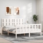 vidaXL Cadre de lit avec tête de lit blanc King Size bois massif