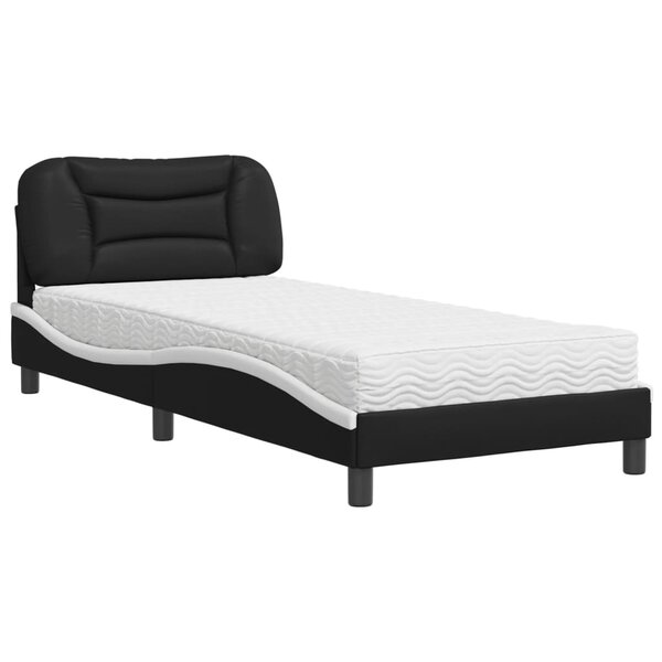 vidaXL Lit avec matelas noir et blanc 90x190 cm similicuir