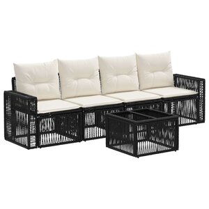 vidaXL Ensemble de canapé de jardin 5 Pièces Noir et blanc crème