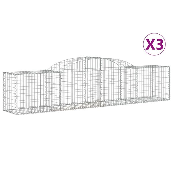 vidaXL Paniers à gabions arqués 3 Pièces 300x50x60/80 cm fer galvanisé