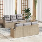 Ensemble de canapés de jardin 7 pièces vidaXL avec coussins Beige en Rattan Synthétique