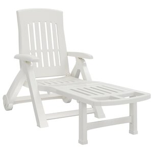 vidaXL Chaise longue pliable avec roues blanc PP