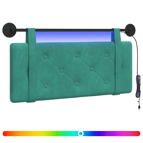 vidaXL Tête de lit suspendue Avec lumière LED Turquoise Velours