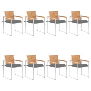 vidaXL Chaises de jardin 8 Pièces avec coussins Bois de teck massif