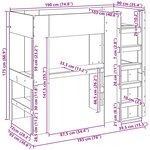 vidaXL Cadre de lit superposé avec bureau Chêne noir 90 x 190 cm