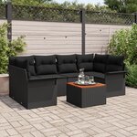 vidaXL Ensemble de Canapé de Jardin 7 Pièces avec Coussins Noir Poly Rattan