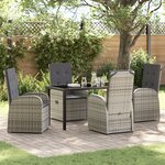 Ensemble de salle à manger de jardin 5 pièces avec coussins en Poly Rattan gris