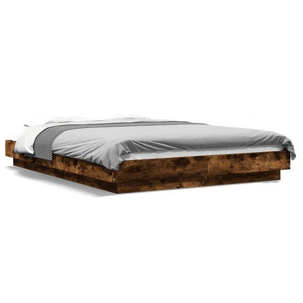 vidaXL Cadre de lit et lumières LED sans matelas chêne fumé 120x190cm