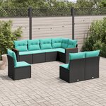 vidaXL Salon de jardin 8 Pièces avec coussins noir résine tressée