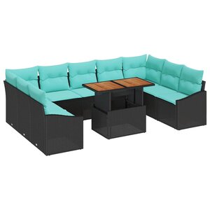 vidaXL Ensemble de salle à manger pour jardin 10 Pièces Noir et Sarcelle