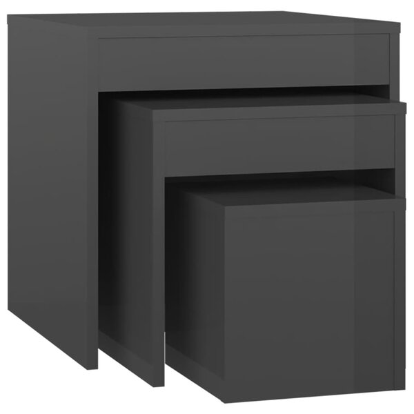 vidaXL Tables gigognes 3 Pièces Gris brillant Bois d'ingénierie