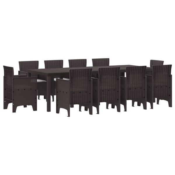 vidaXL Ensemble de Salle à Manger de Jardin de 11 Pièces avec Coussins Marron Rattan Poly