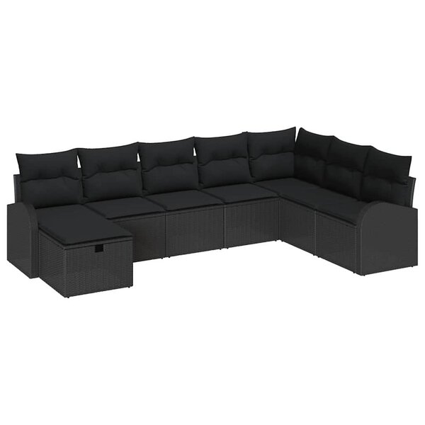 vidaXL Ensemble de canapé de jardin avec coussin 8 Pièces Noir Poly rotin