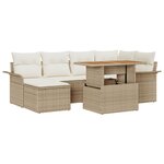 Ensemble de canapé de jardin 7 pièces beige en poly rattan