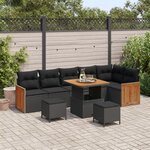 Ensemble de canapé de jardin vidaXL 9 pièces  coussins noir rattan synthétique acacia