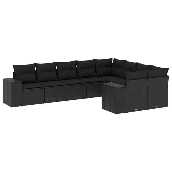 vidaXL Salon de jardin 9 Pièces avec coussins noir résine tressée