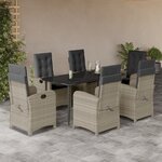 vidaXL Ensemble à manger de jardin et coussins 7 Pièces gris clair rotin