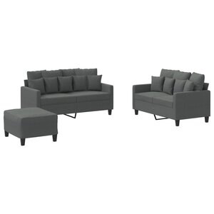 vidaXL Ensemble de canapés 3 Pièces avec coussins Gris foncé Tissu