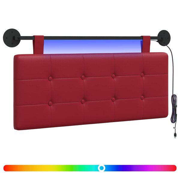 vidaXL Tête de lit suspendue Avec lumière LED Bordeaux Simili cuir