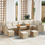 Canapé de jardin 10 pièces avec coussins en poly rotin beige et acacia