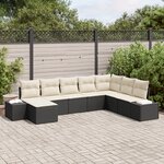 vidaXL Ensemble de Canapé de Jardin de 8 Pièces avec Coussins Noir Rattan Poly