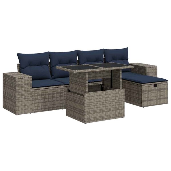 vidaXL Salon de jardin avec coussins 6Pièces marron résine tressée acacia