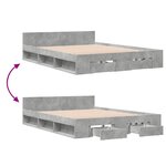 vidaXL Cadre de lit avec tiroirs sans matelas gris béton 140x200 cm