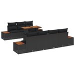 vidaXL Ensemble de salle à manger de jardin 8 pièces avec coussins Noir Poly Rotin Acacia