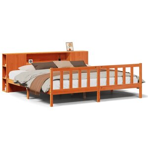 vidaXL Lit bibliothèque sans matelas cire marron 200x200 cm pin massif