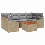 vidaXL Ensemble de canapé de jardin avec coussin 7 Pièces Beige polyrotin