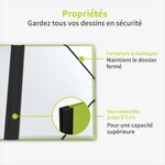 ACROPAQ Carton à dessin A3- 34 x 45 cm  Avec fermeture élastique  Dos extensible pour plus d'espace- Vert- Certifié FSC