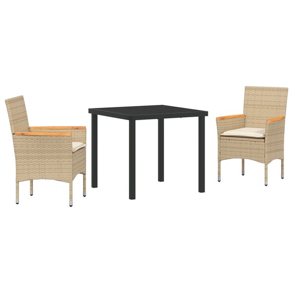 Ensemble de salle à manger de jardin 3 pièces vidaXL avec coussins Beige Poly Rattan