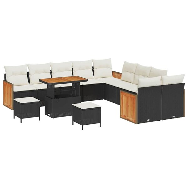 vidaXL Ensemble de canapé de jardin 13 Pièces Noir  Crème 90 x 55 x 71 cm