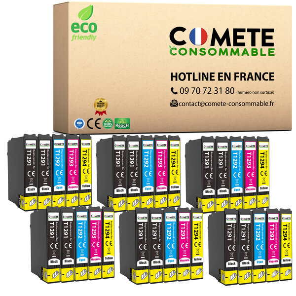 T1295 - 30 cartouches compatibles epson t1295 pomme (t1291 t1292 t1293 t1294)  - 12 noir + 6 cyan + 6 magenta + 6 jaune