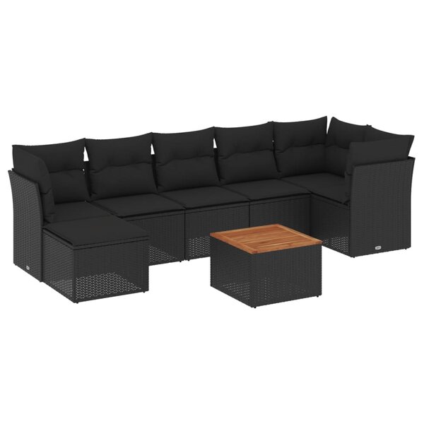 vidaXL Salon de jardin 8 Pièces avec coussins noir résine tressée