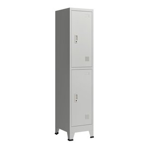 Casier de bureau armoire meuble de rangement pour bureau atelier chambre acier métallique avec 2 portes acier laqué 180 x 38 x 45 cm gris 03_0006346