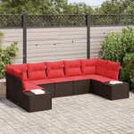 vidaXL Ensemble de canapé de jardin avec coussin 7 Pièces Marron et rouge