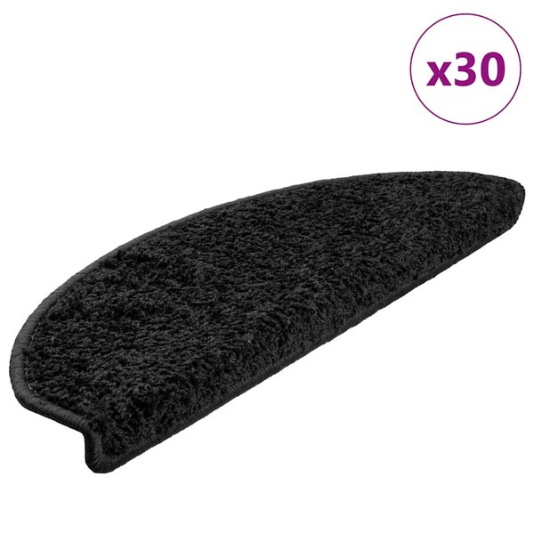 vidaXL Tapis d'escalier 30 pièces 65 x 21 x 4 cm Noir Demi-rond Grand