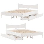 vidaXL Cadre de lit avec tiroirs blanc 140x200 cm bois de pin massif