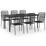 vidaXL Mobilier à dîner d'extérieur 7 Pièces Noir Verre et acier