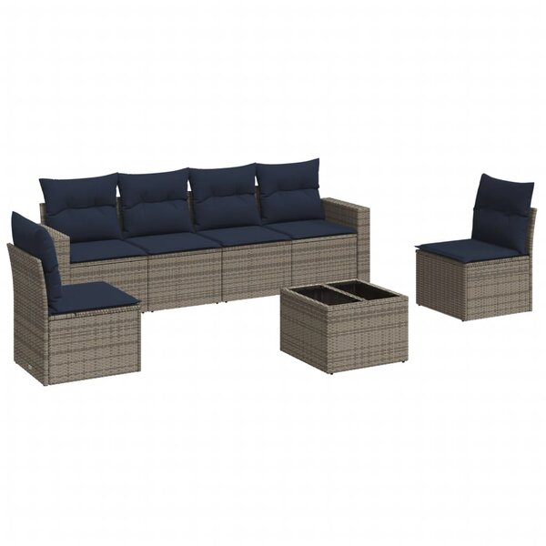 vidaXL Salon de jardin 7 Pièces avec coussins gris résine tressée