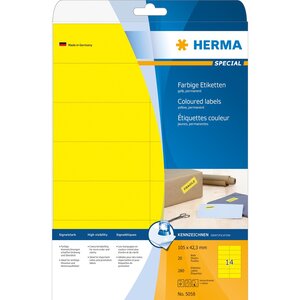 Étiquettes superprint, 105 x 42,3 mm, sans bord, jaune, 20 feuilles a4 herma