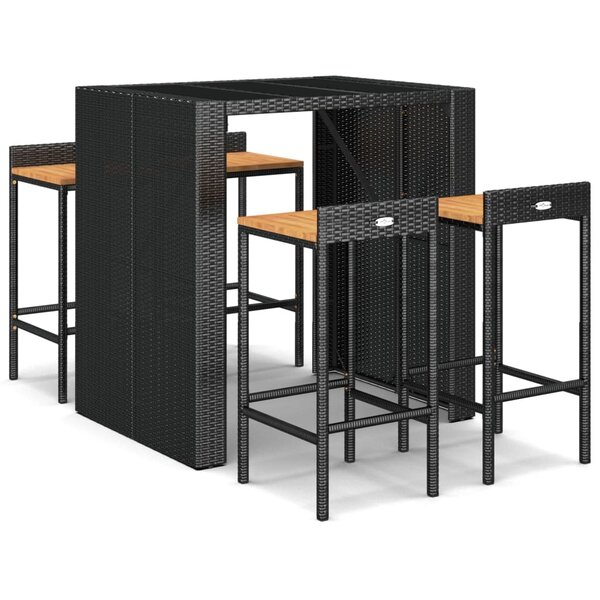 vidaXL Ensemble de bar jardin 5 Pièces noir poly rotin/bois massif acacia
