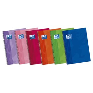 LOT de 5 Cahier à spirale Oxford School Classic Write&Erase Fº - Couverture extra rigide - Uni - 80 feuilles - Couleurs assorties