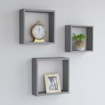 vidaXL Étagères murales sous forme de cube 3 Pièces Gris MDF