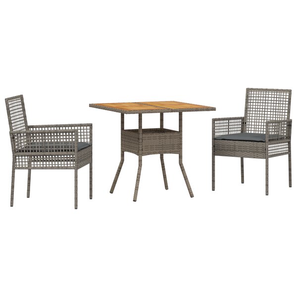 vidaXL Ensemble de Salle à Manger de Jardin 3 Pièces avec Coussins Gris Poly Rattan