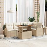 vidaXL Ensemble de canapé de jardin 6 Pièces Beige Poly rotin