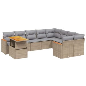 vidaXL Salon de jardin avec coussins 10 Pièces beige résine tressée