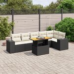 vidaXL Salon de jardin 7 Pièces avec coussins noir résine tressée