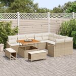 Canapé de jardin de 12 pièces avec coussins en rotin poly beige acacia